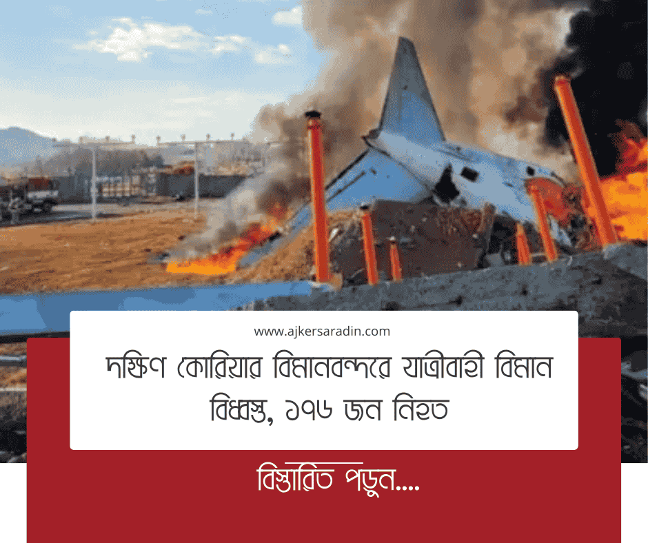 দক্ষিণ কোরিয়ার বিমানবন্দরে যাত্রীবাহী বিমান বিধ্বস্ত, ১৭৬ জন নিহত