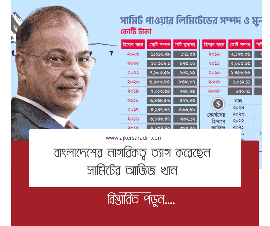 সিঙ্গাপুরের নাগরিক হলেন সামিট গ্রুপের চেয়ারম্যান মুহাম্মদ আজিজ খান